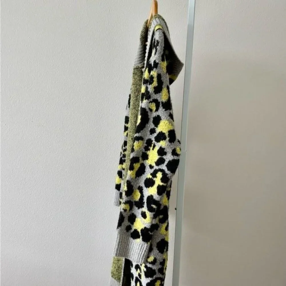 Fashion Nova Cardigan Jacket XL Leopard Open Front Hood Boho Mob Wife Retro Glam - Picture 9 of 12